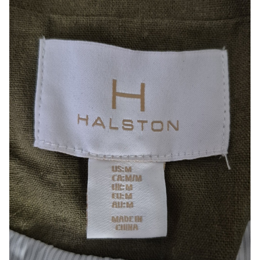 Halston Jacket Womens‎ Medium Olive Green Linen Blend Double Breasted Open Front - Picture 3 of 5